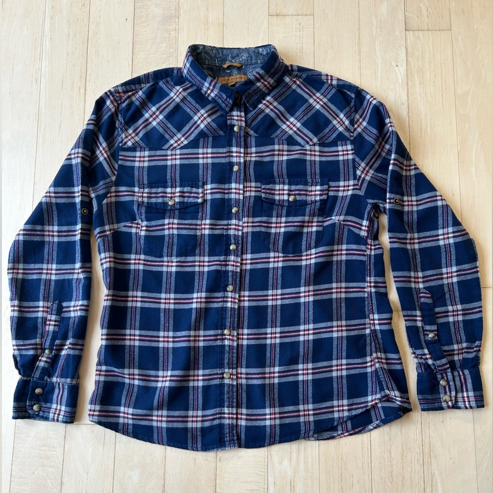 Jachs Girlfriend Women’s 100% Cotton Flannel Western Shirt w/ Pearl Snaps Medium